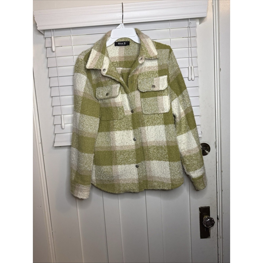 Blue B Collection Womens Breast Pocket Plaid Short Jacket SzM Olive/Pink/White.